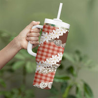 Red Hawaii Tiare and Shell Lei Tumbler With Handle Hawaiian Palaka Luxury Vibes LT14 - Polynesian Pride