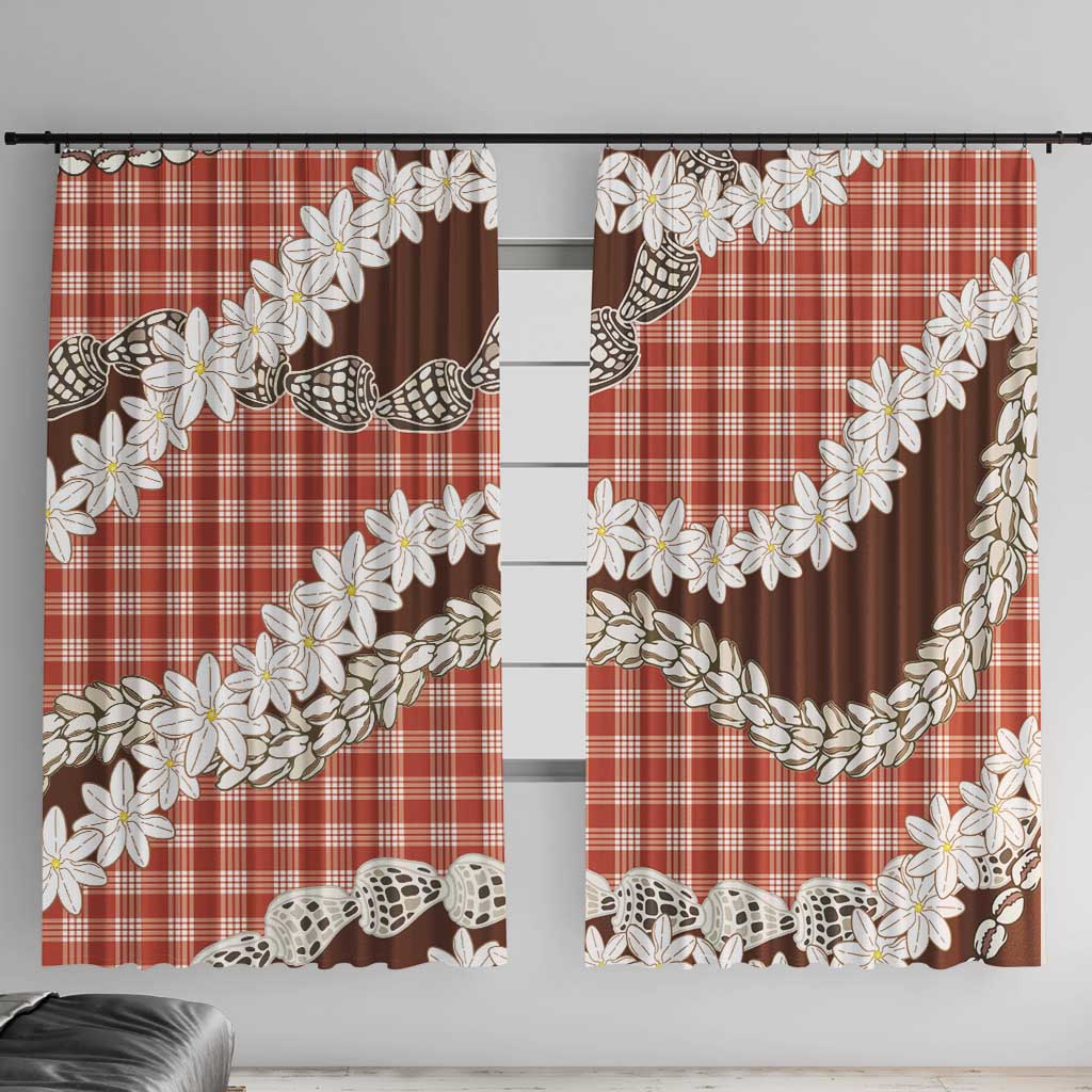 Red Hawaii Tiare and Shell Lei Window Curtain Hawaiian Palaka Luxury Vibes LT14 With Hooks Red - Polynesian Pride