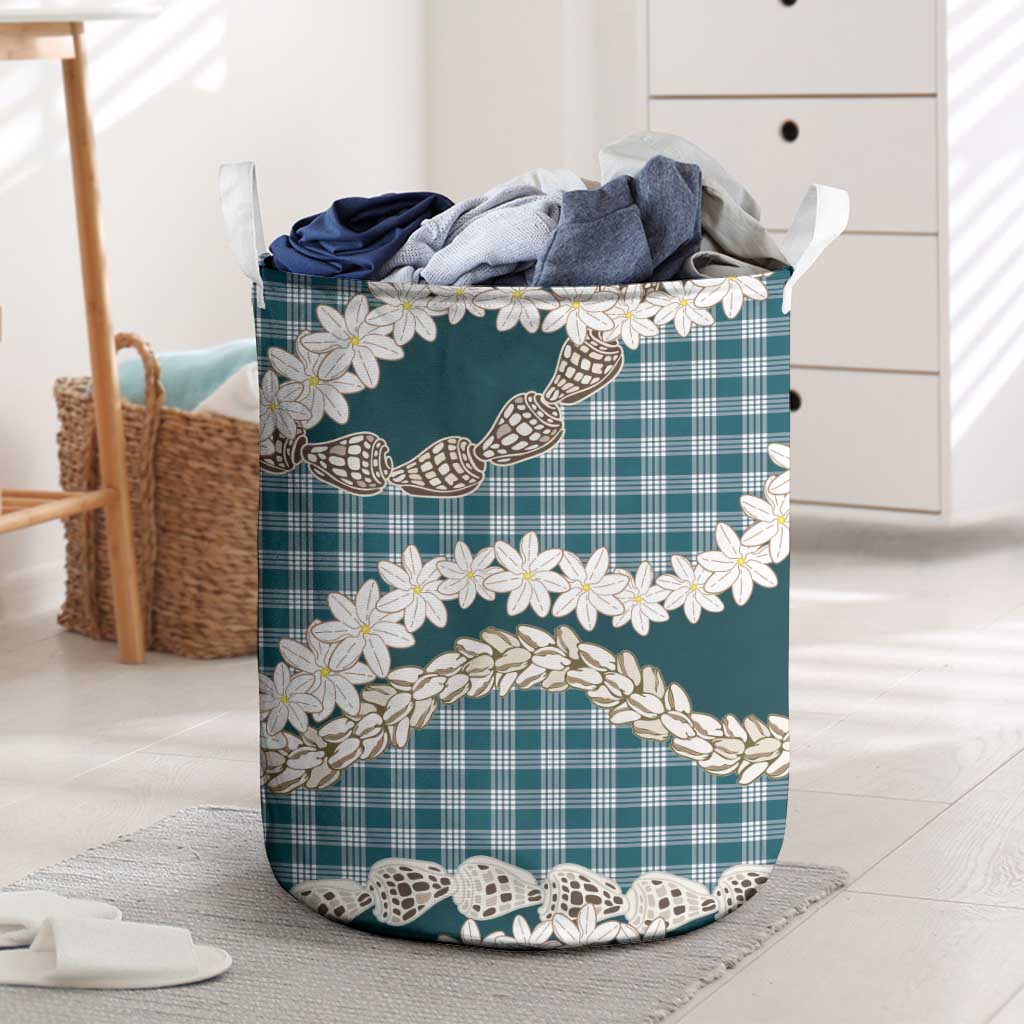 Dark Cyan Hawaii Tiare and Shell Lei Laundry Basket Hawaiian Palaka Luxury Vibes LT14 Dark Cyan - Polynesian Pride