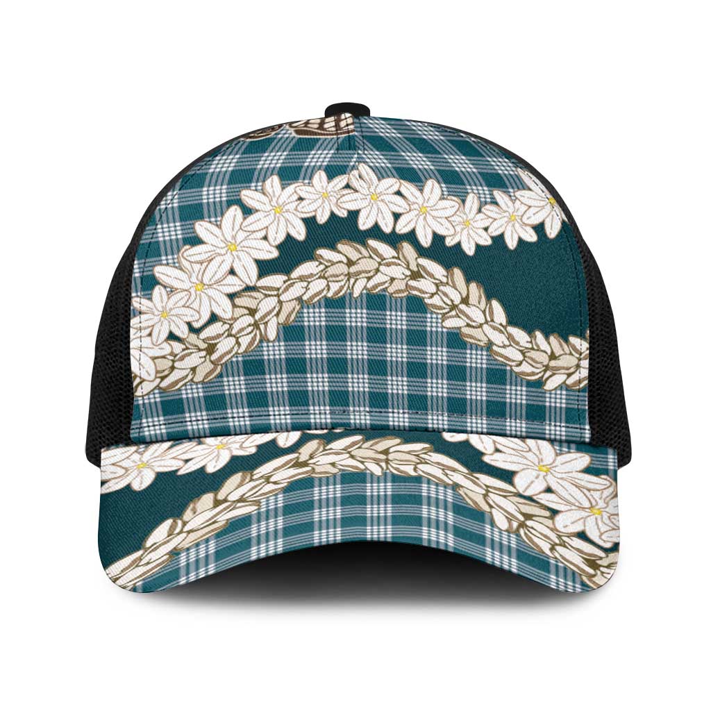 Dark Cyan Hawaii Tiare and Shell Lei Baseball Net Cap Hawaiian Palaka Luxury Vibes LT14 One Size Black Dark Cyan - Polynesian Pride