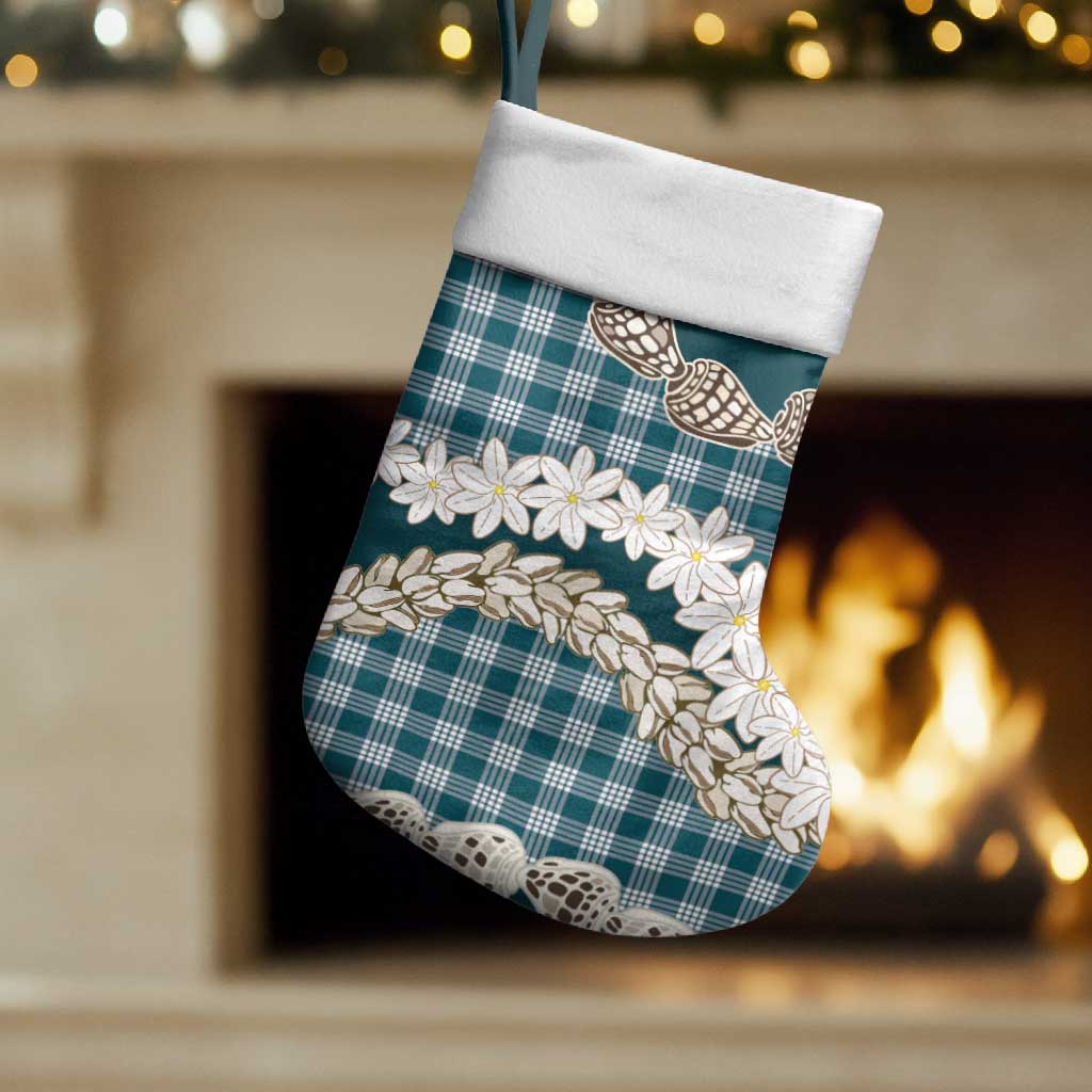 Dark Cyan Hawaii Tiare and Shell Lei Christmas Stocking Hawaiian Palaka Luxury Vibes LT14 Set of 2 Dark Cyan - Polynesian Pride
