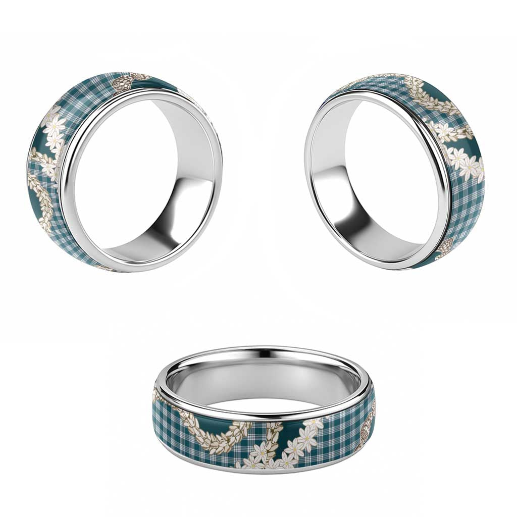 Dark Cyan Hawaii Tiare and Shell Lei Classic Ring Hawaiian Palaka Luxury Vibes LT14 - Polynesian Pride