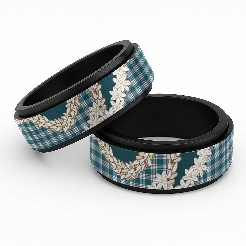 Dark Cyan Hawaii Tiare and Shell Lei Spinner Ring Hawaiian Palaka Luxury Vibes LT14 Black Dark Cyan - Polynesian Pride