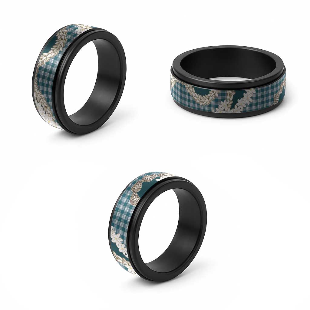 Dark Cyan Hawaii Tiare and Shell Lei Spinner Ring Hawaiian Palaka Luxury Vibes LT14 - Polynesian Pride