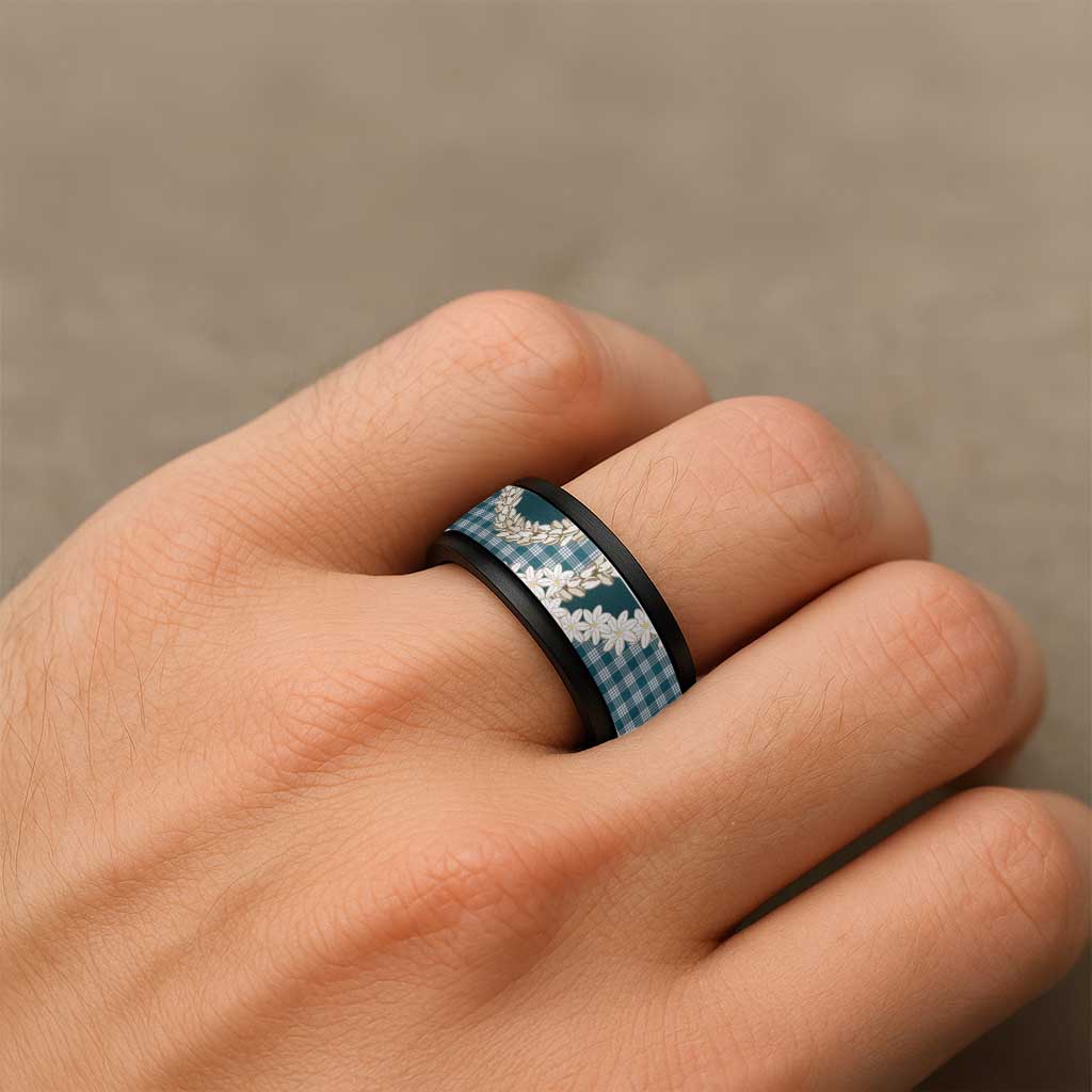 Dark Cyan Hawaii Tiare and Shell Lei Spinner Ring Hawaiian Palaka Luxury Vibes LT14 - Polynesian Pride