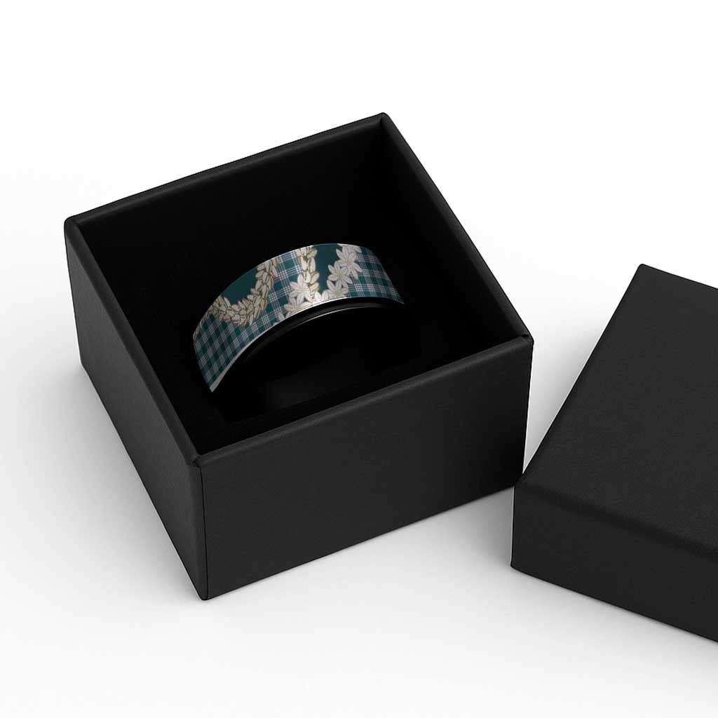 Dark Cyan Hawaii Tiare and Shell Lei Spinner Ring Hawaiian Palaka Luxury Vibes LT14 - Polynesian Pride