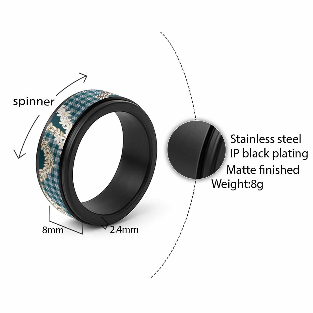 Dark Cyan Hawaii Tiare and Shell Lei Spinner Ring Hawaiian Palaka Luxury Vibes LT14 - Polynesian Pride
