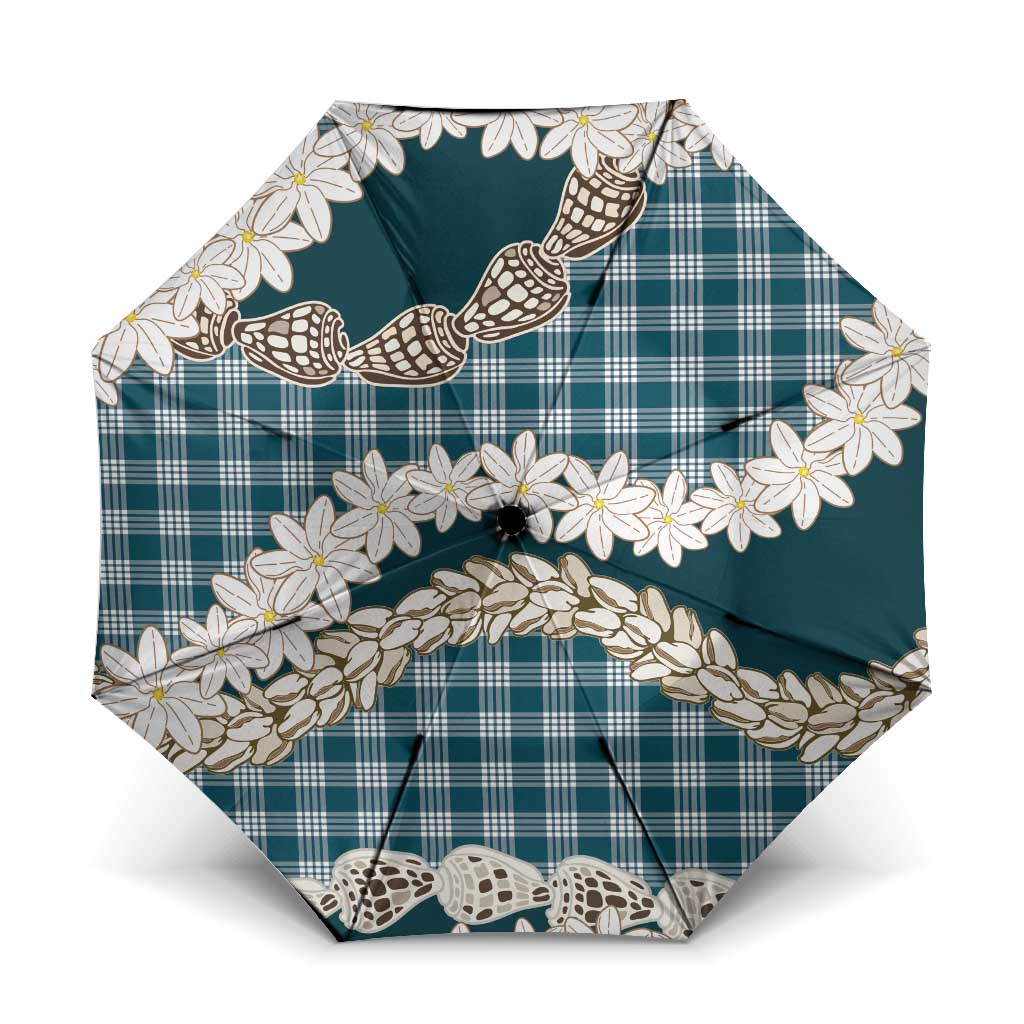 Dark Cyan Hawaii Tiare and Shell Lei Umbrella Hawaiian Palaka Luxury Vibes LT14 One Size Folded 11.42 inch Opened Diameter 37.4 inch Dark Cyan - Polynesian Pride