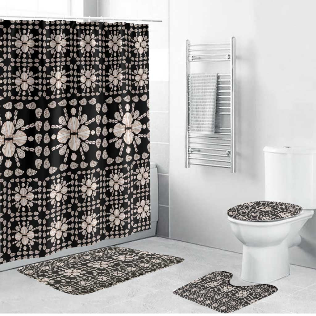 Aloha Hawaii Shell Quilt Bathroom Set Seamless Style LT14 Bathroom Set (4 pcs) Black - Polynesian Pride