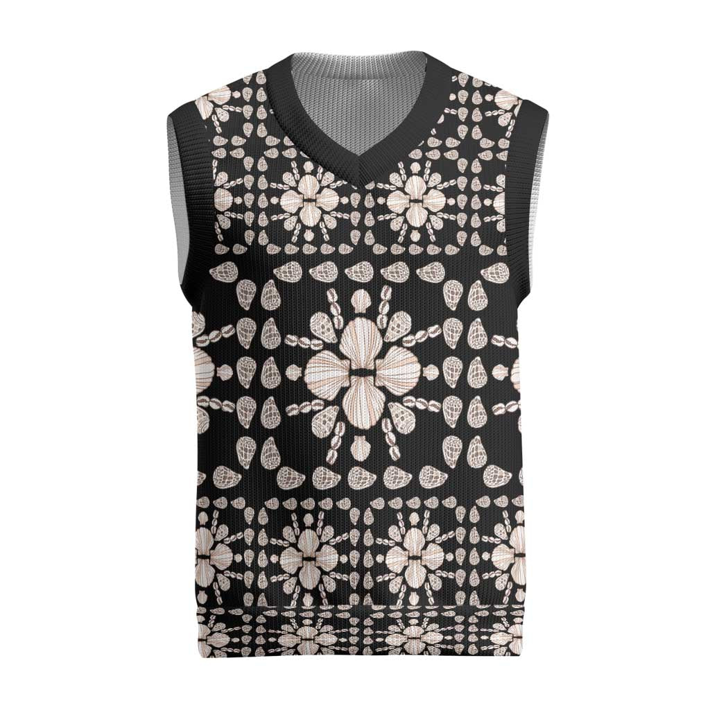 Aloha Hawaii Shell Quilt Christmas Knitted V-Neck Vest Seamless Style LT14 Black - Polynesian Pride