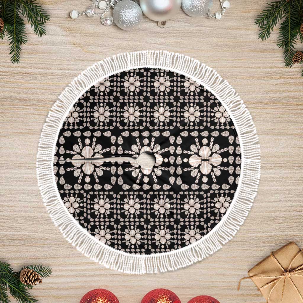 Aloha Hawaii Shell Quilt Tree Skirt Seamless Style LT14 Fringed Black - Polynesian Pride