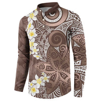 Mocha Mousse Polynesian Tribal Frangipani Tropical Vibe Button Sweatshirt LT14 - Polynesian Pride