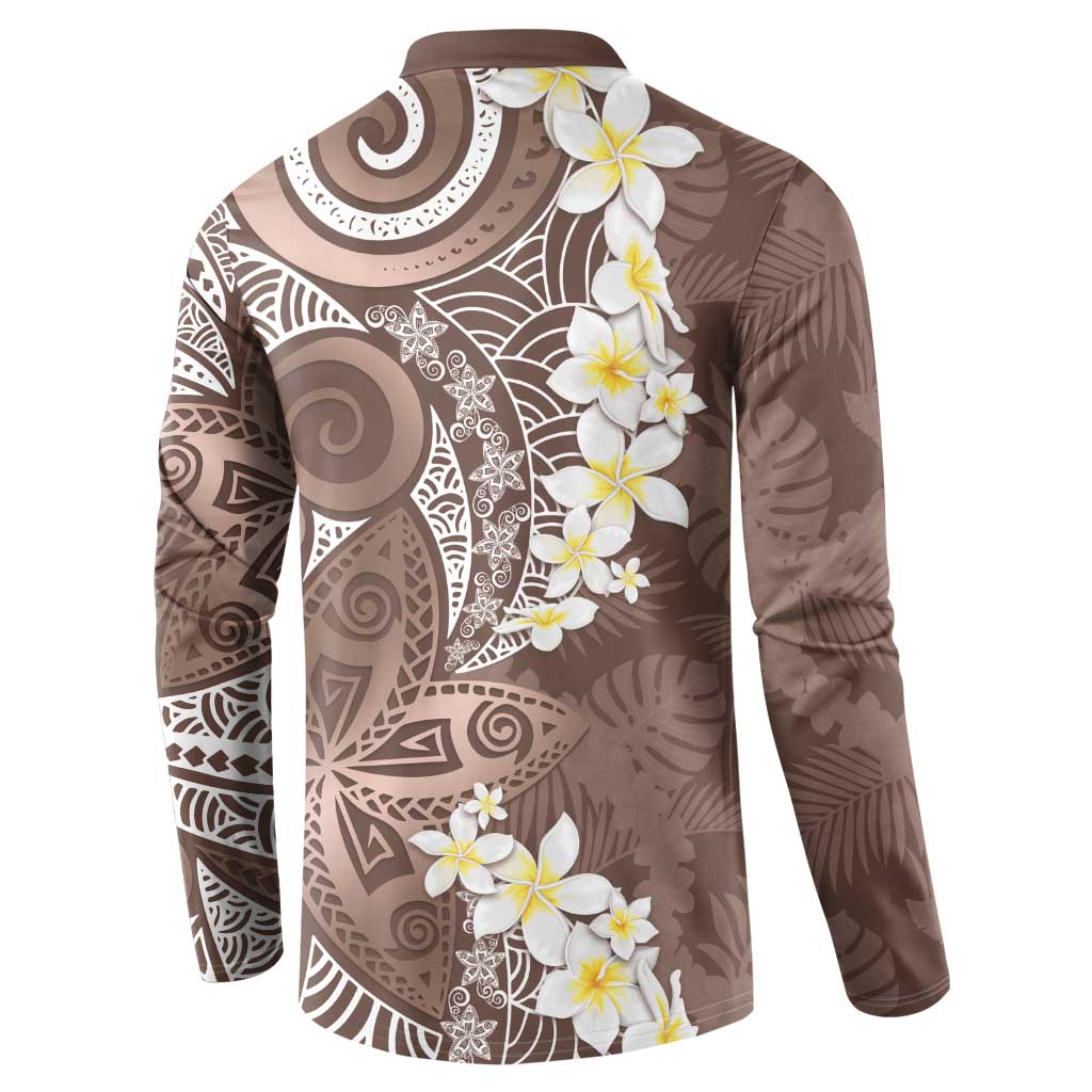 Mocha Mousse Polynesian Tribal Frangipani Tropical Vibe Button Sweatshirt LT14 - Polynesian Pride