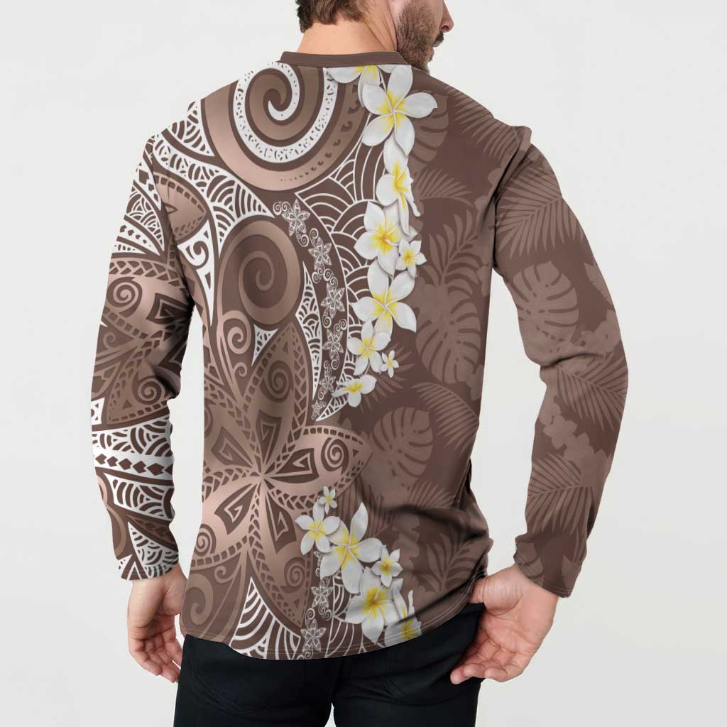 Mocha Mousse Polynesian Tribal Frangipani Tropical Vibe Button Sweatshirt LT14 - Polynesian Pride