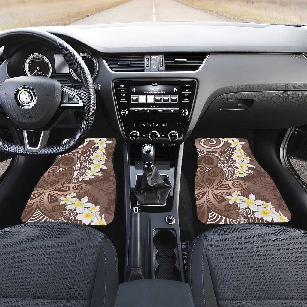 Mocha Mousse Polynesian Tribal Frangipani Tropical Vibe Car Mats LT14 Set 2pcs - Front Mocha Mousse - Polynesian Pride