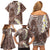 Mocha Mousse Polynesian Tribal Frangipani Tropical Vibe Family Matching Off Shoulder Short Dress and Hawaiian Shirt