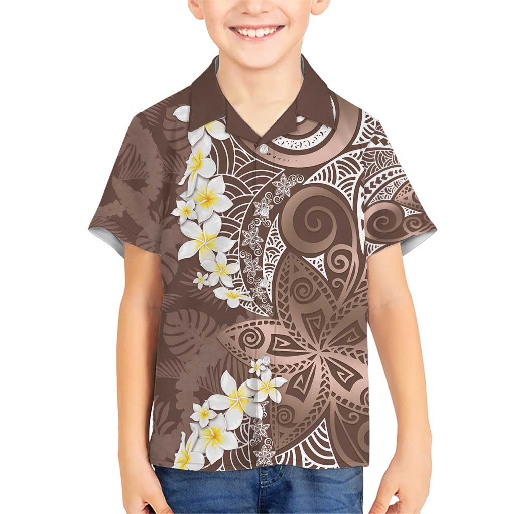 Mocha Mousse Polynesian Tribal Frangipani Tropical Vibe Kid Hawaiian Shirt LT14 Kid Mocha Mousse - Polynesian Pride