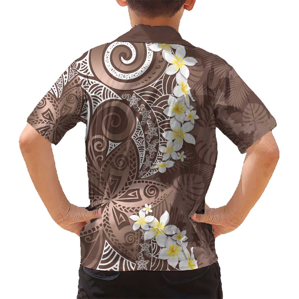 Mocha Mousse Polynesian Tribal Frangipani Tropical Vibe Kid Hawaiian Shirt LT14 - Polynesian Pride