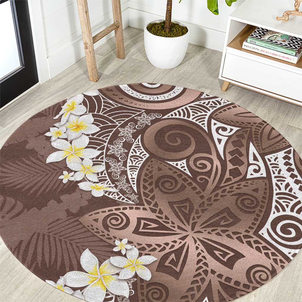 Mocha Mousse Polynesian Tribal Frangipani Tropical Vibe Round Carpet LT14 Mocha Mousse - Polynesian Pride