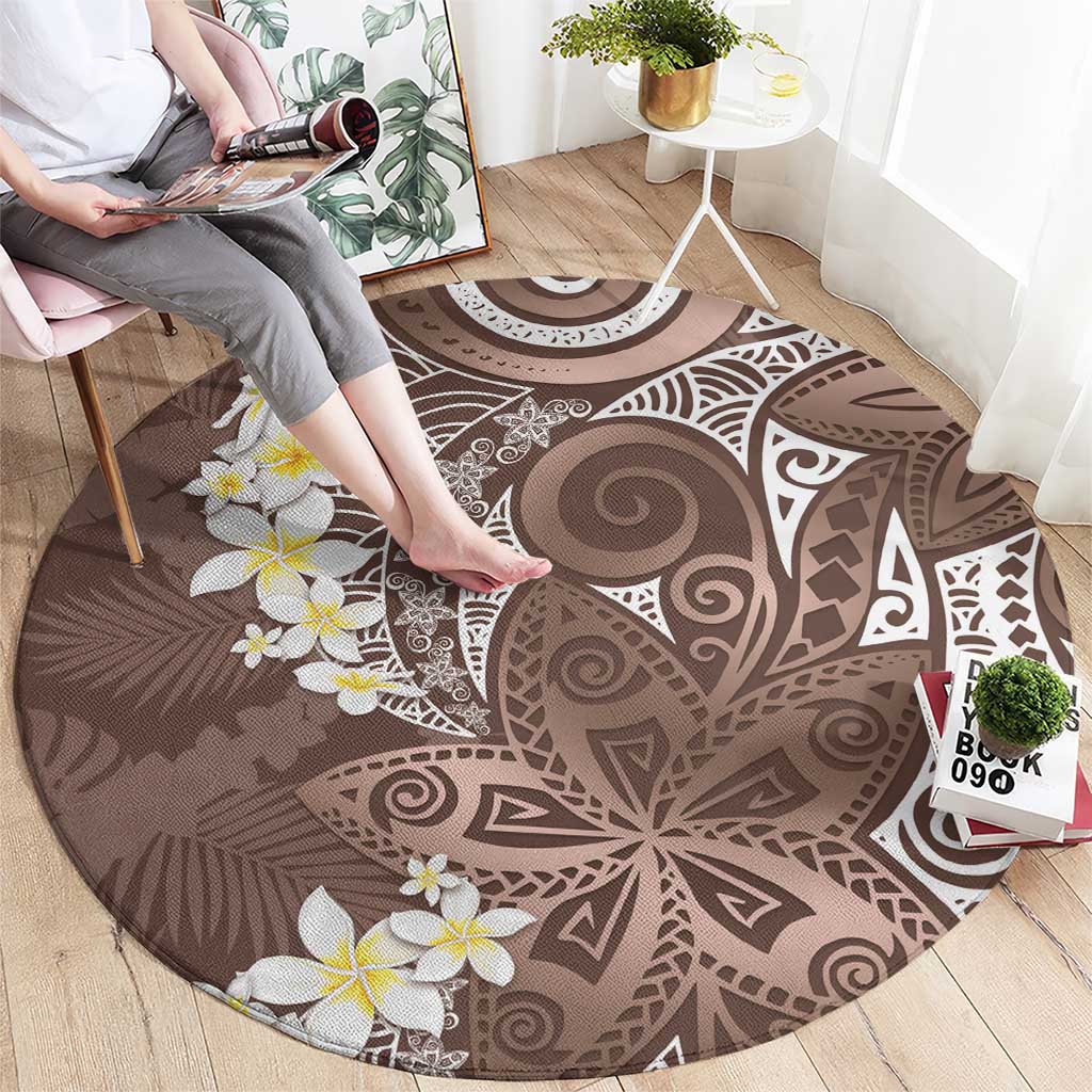 Mocha Mousse Polynesian Tribal Frangipani Tropical Vibe Round Carpet LT14 - Polynesian Pride
