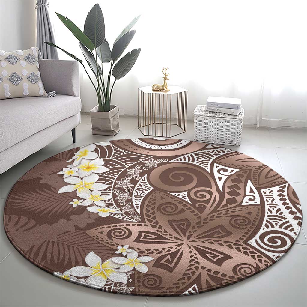 Mocha Mousse Polynesian Tribal Frangipani Tropical Vibe Round Carpet LT14 - Polynesian Pride