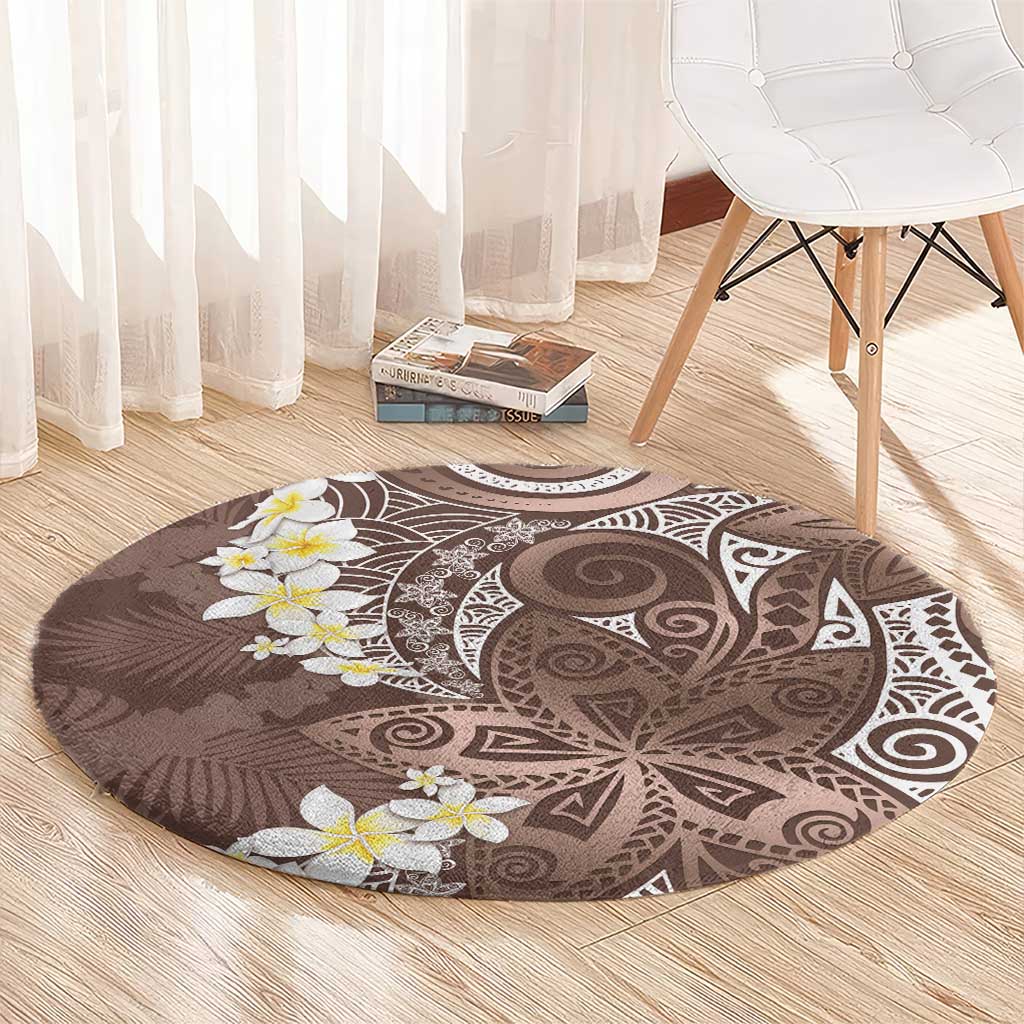 Mocha Mousse Polynesian Tribal Frangipani Tropical Vibe Round Carpet LT14 - Polynesian Pride