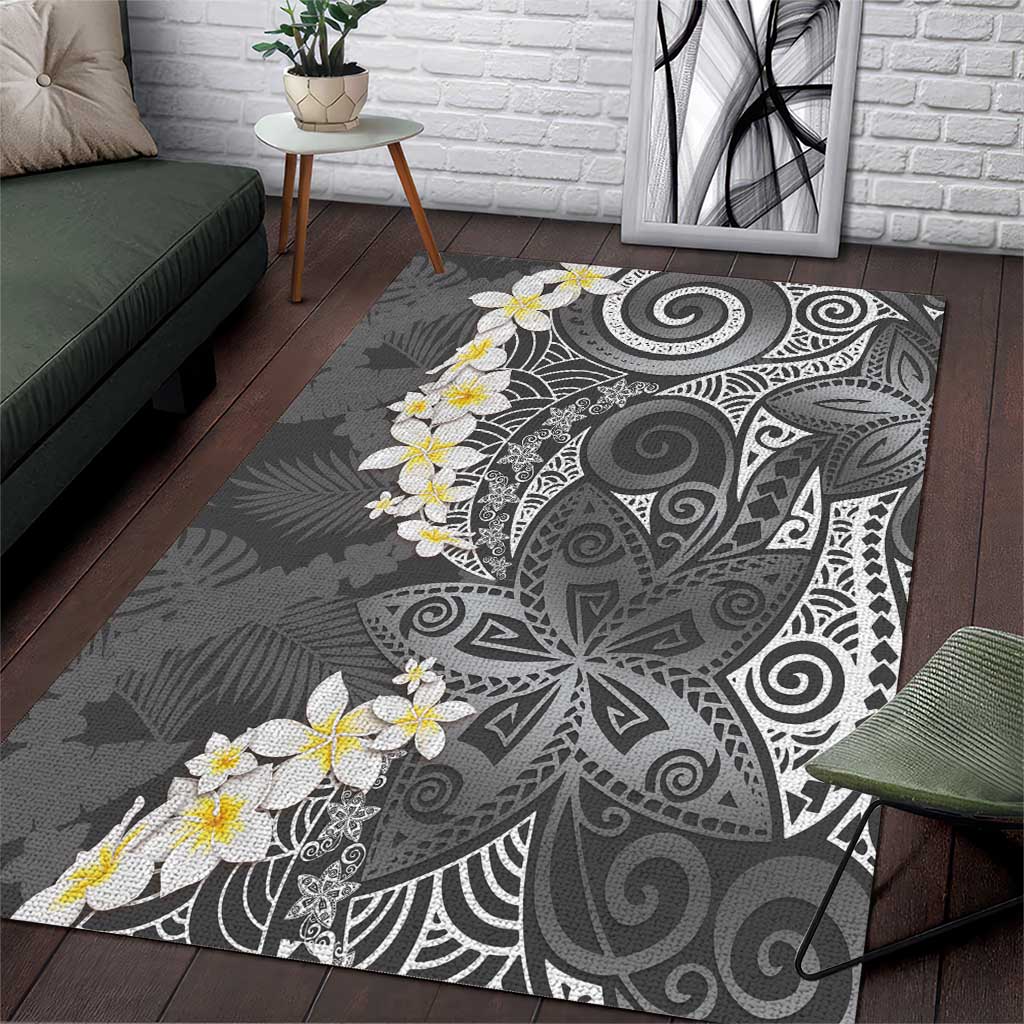 Gray Polynesian Tribal Frangipani Tropical Vibe Area Rug LT14 Gray - Polynesian Pride