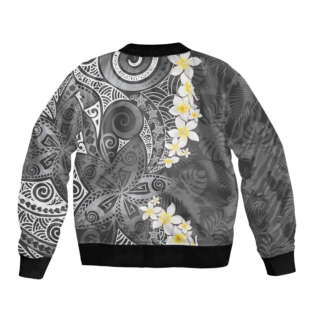 Gray Polynesian Tribal Frangipani Tropical Vibe Bomber Jacket LT14 - Polynesian Pride
