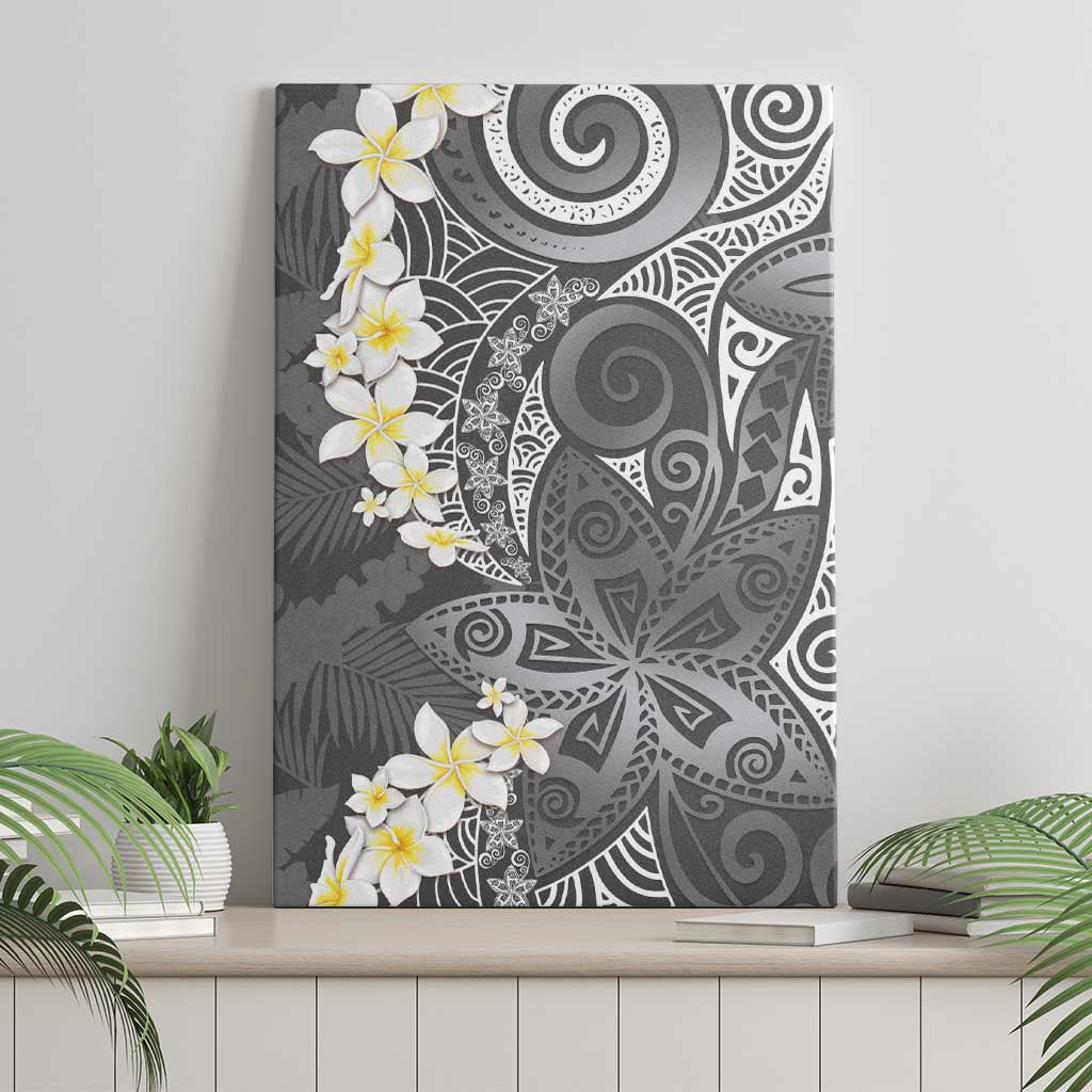 Gray Polynesian Tribal Frangipani Tropical Vibe Canvas Wall Art LT14 - Polynesian Pride