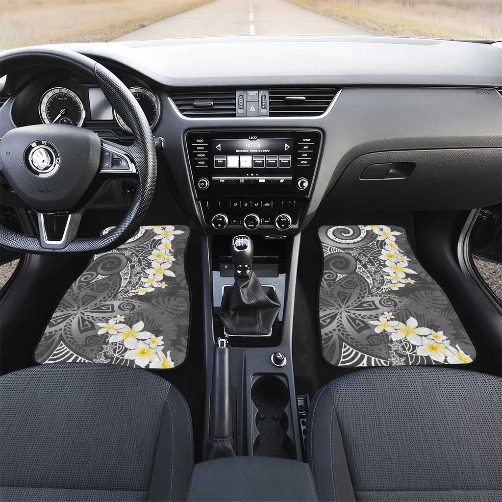 Gray Polynesian Tribal Frangipani Tropical Vibe Car Mats LT14 Set 2pcs - Front Gray - Polynesian Pride
