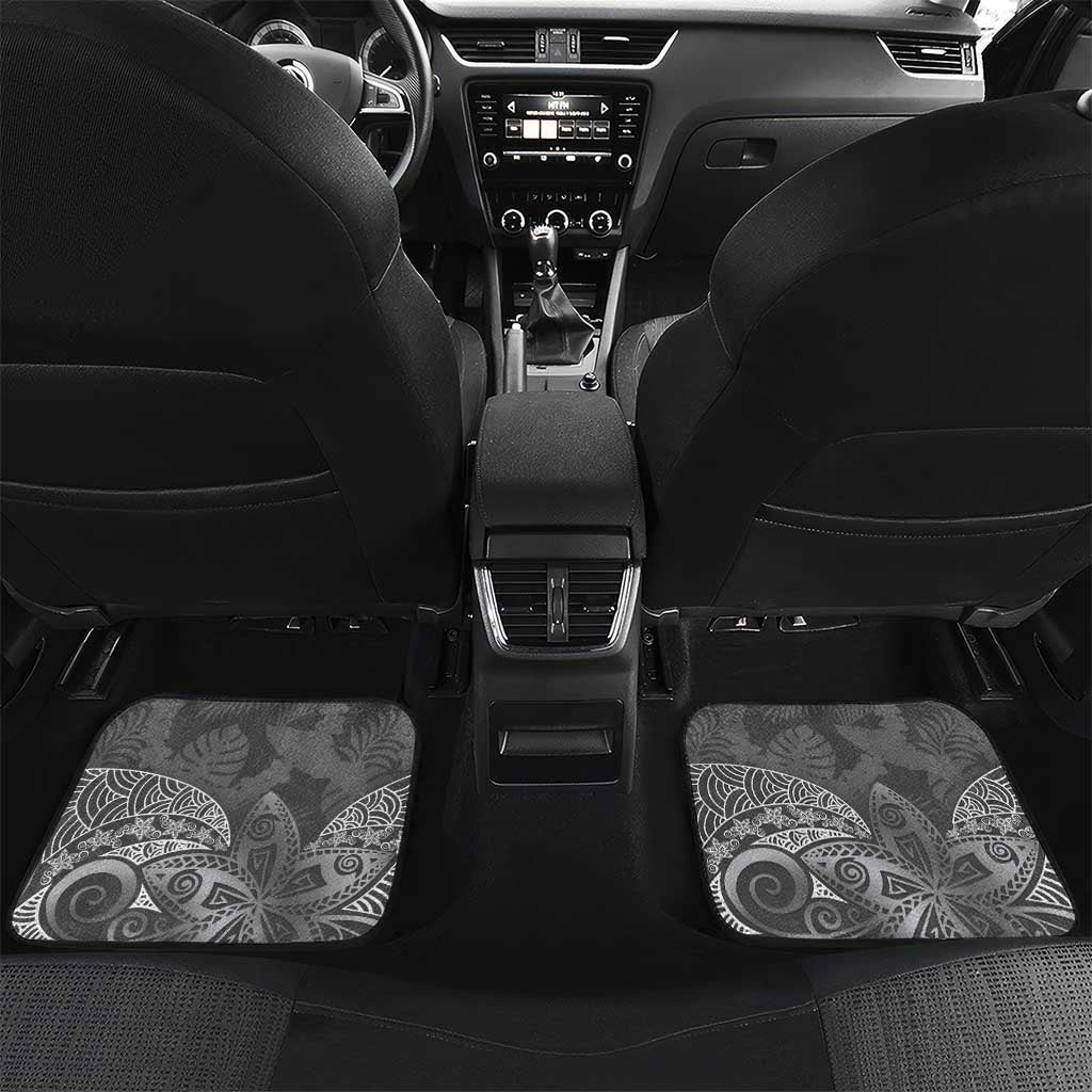 Gray Polynesian Tribal Frangipani Tropical Vibe Car Mats LT14 Set 2pcs - Back Gray - Polynesian Pride
