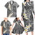 Gray Polynesian Tribal Frangipani Tropical Vibe Family Matching Long Sleeve Bodycon Dress and Hawaiian Shirt