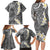 Gray Polynesian Tribal Frangipani Tropical Vibe Family Matching Long Sleeve Bodycon Dress and Hawaiian Shirt