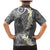 Gray Polynesian Tribal Frangipani Tropical Vibe Family Matching Mermaid Dress and Hawaiian Shirt