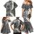 Gray Polynesian Tribal Frangipani Tropical Vibe Family Matching Mermaid Dress and Hawaiian Shirt