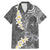 Gray Polynesian Tribal Frangipani Tropical Vibe Family Matching Mermaid Dress and Hawaiian Shirt