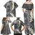 Gray Polynesian Tribal Frangipani Tropical Vibe Family Matching Off Shoulder Maxi Dress and Hawaiian Shirt