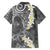 Gray Polynesian Tribal Frangipani Tropical Vibe Family Matching Off Shoulder Short Dress and Hawaiian Shirt