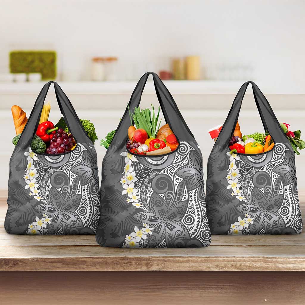 Gray Polynesian Tribal Frangipani Tropical Vibe Grocery Bag LT14 3-pack One Size Gray - Polynesian Pride