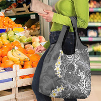 Gray Polynesian Tribal Frangipani Tropical Vibe Grocery Bag LT14 - Polynesian Pride