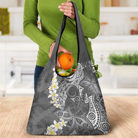 Gray Polynesian Tribal Frangipani Tropical Vibe Grocery Bag LT14 - Polynesian Pride