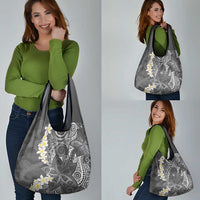 Gray Polynesian Tribal Frangipani Tropical Vibe Grocery Bag LT14 - Polynesian Pride