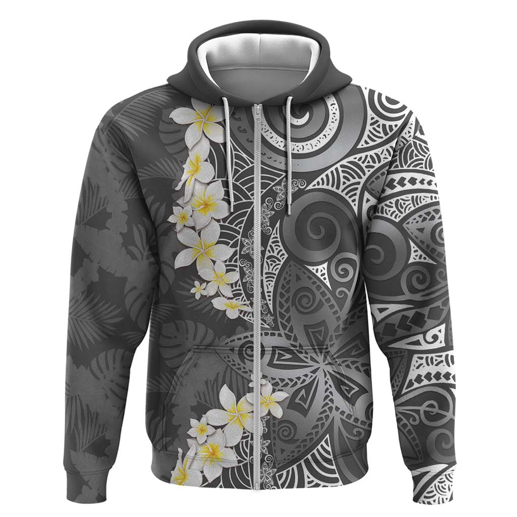 Gray Polynesian Tribal Frangipani Tropical Vibe Hoodie LT14 Zip Hoodie Gray - Polynesian Pride