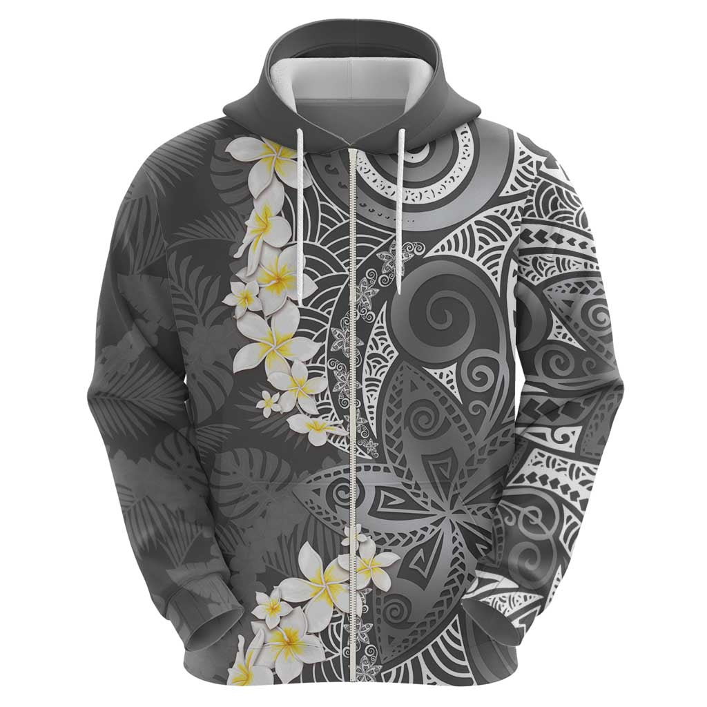 Gray Polynesian Tribal Frangipani Tropical Vibe Hoodie LT14 - Polynesian Pride