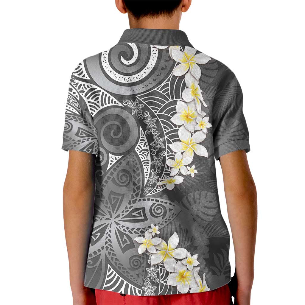 Gray Polynesian Tribal Frangipani Tropical Vibe Kid Polo Shirt LT14 - Polynesian Pride