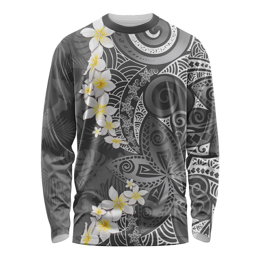 Gray Polynesian Tribal Frangipani Tropical Vibe Long Sleeve Shirt LT14 Unisex Gray - Polynesian Pride