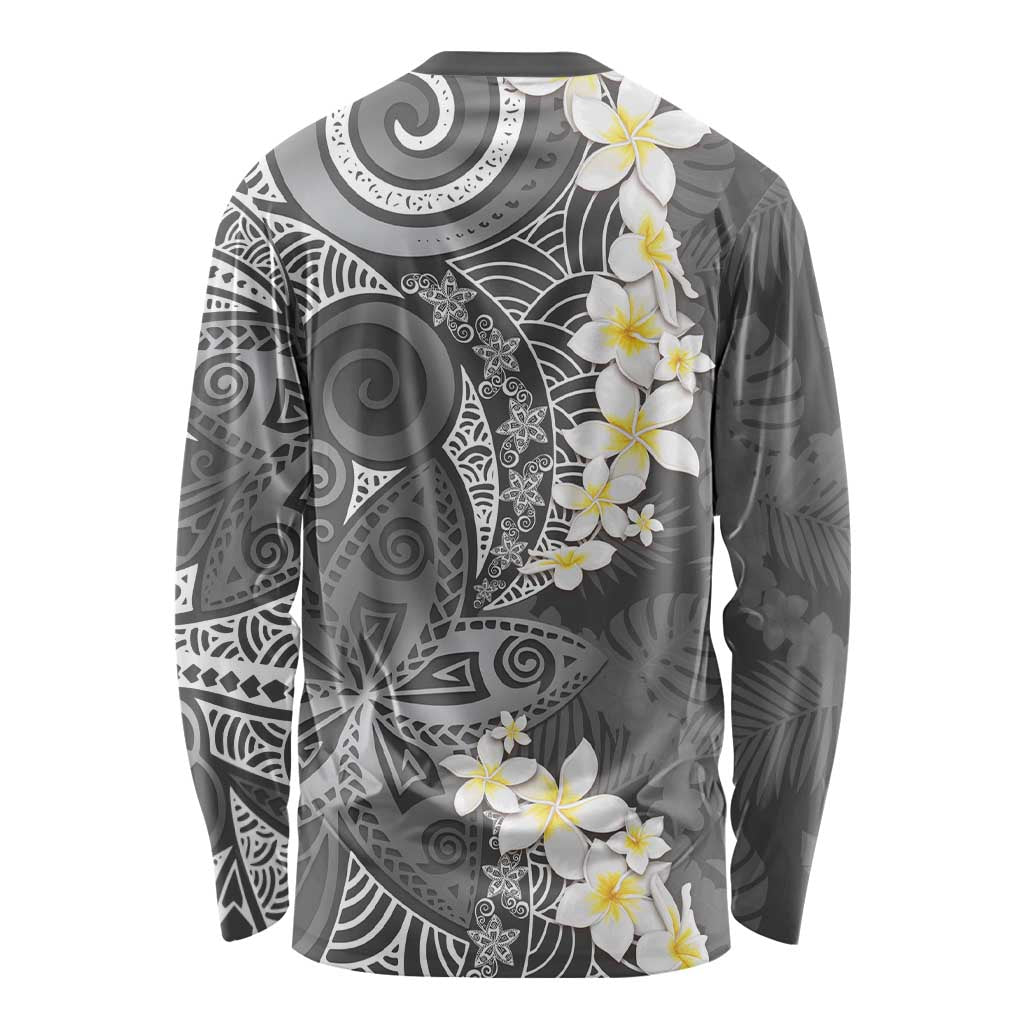Gray Polynesian Tribal Frangipani Tropical Vibe Long Sleeve Shirt LT14 - Polynesian Pride