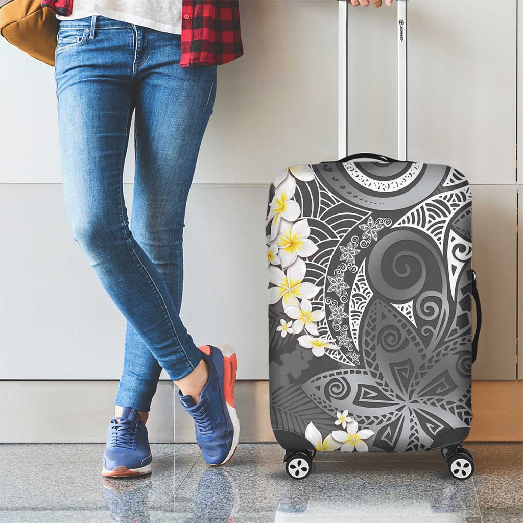 Gray Polynesian Tribal Frangipani Tropical Vibe Luggage Cover LT14 - Polynesian Pride