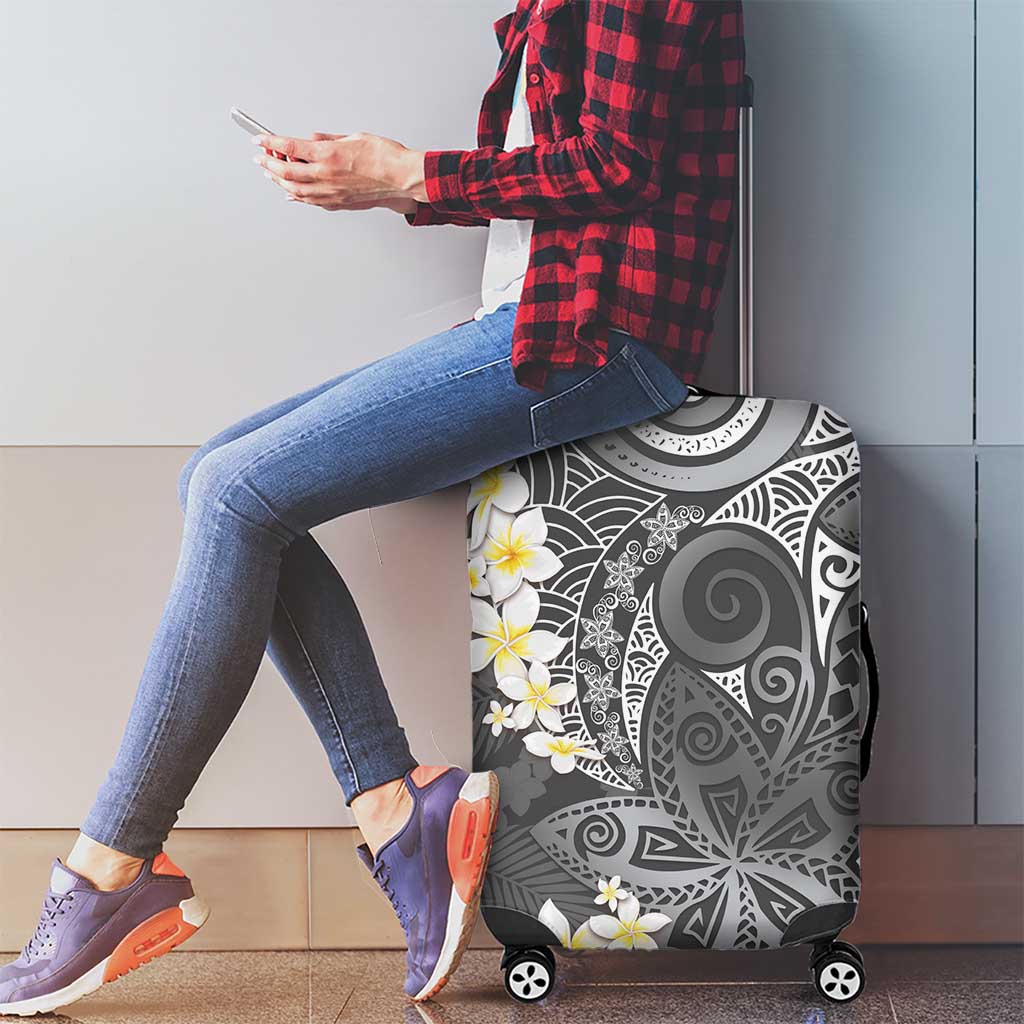 Gray Polynesian Tribal Frangipani Tropical Vibe Luggage Cover LT14 - Polynesian Pride