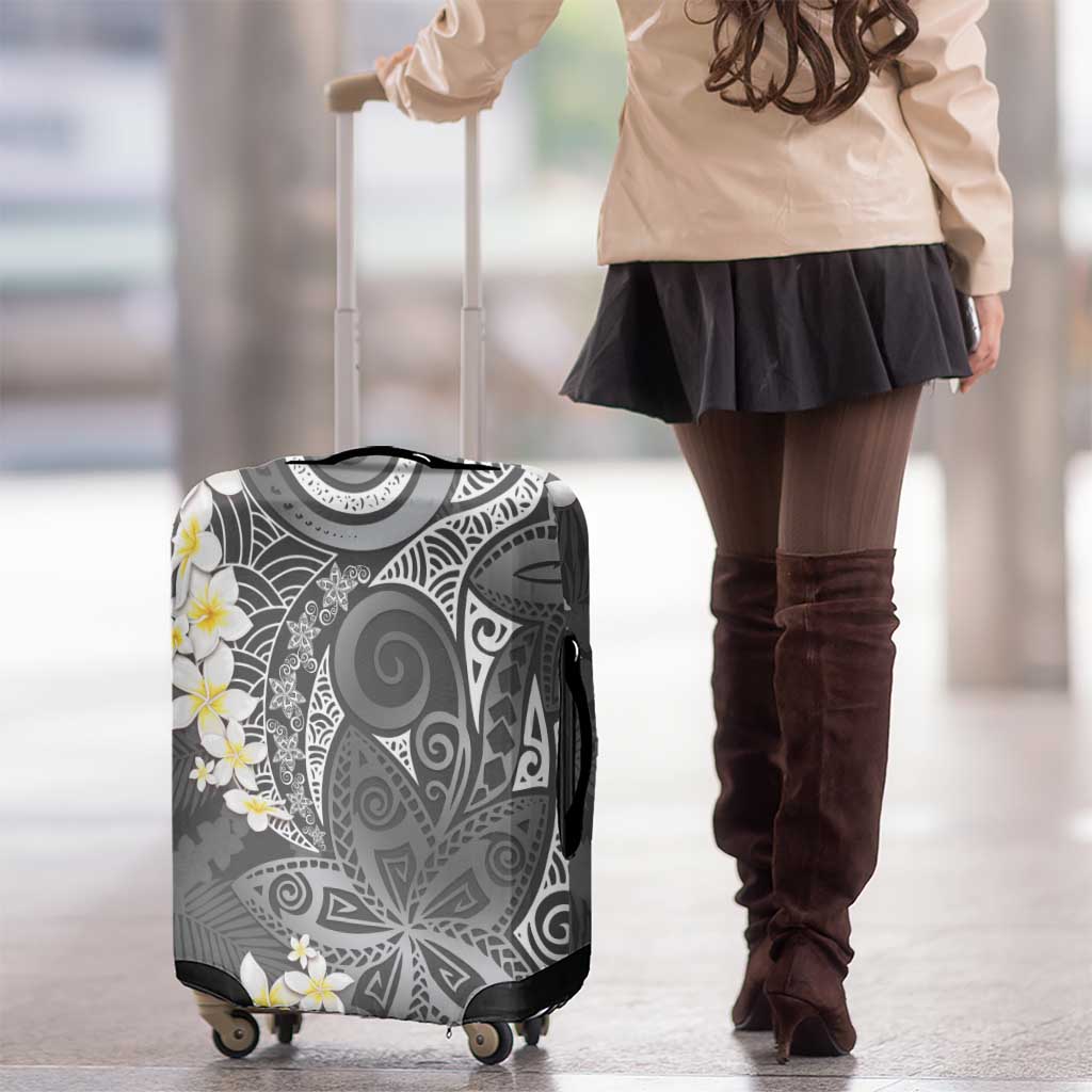 Gray Polynesian Tribal Frangipani Tropical Vibe Luggage Cover LT14 - Polynesian Pride